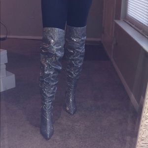 Thigh high glitter boots